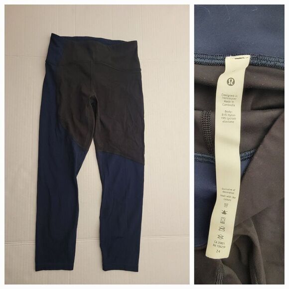 Lululemon Leggings Womens 6 Nulu Colour Block High Rise 23" Blue Black W6BVNS - Picture 1 of 9